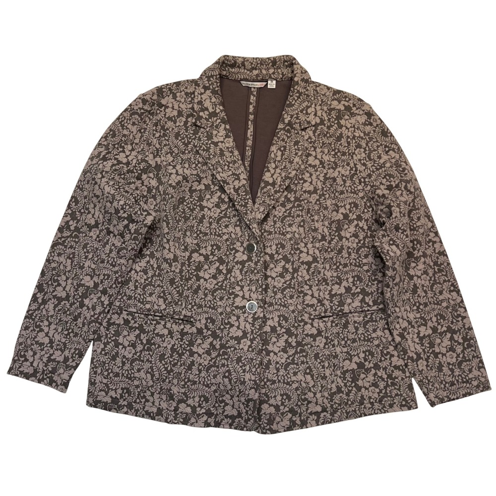 Isaac Mizrahi Floral Knit Gray Taupe Damask Cotton Blend Stretch Blazer Size 3X